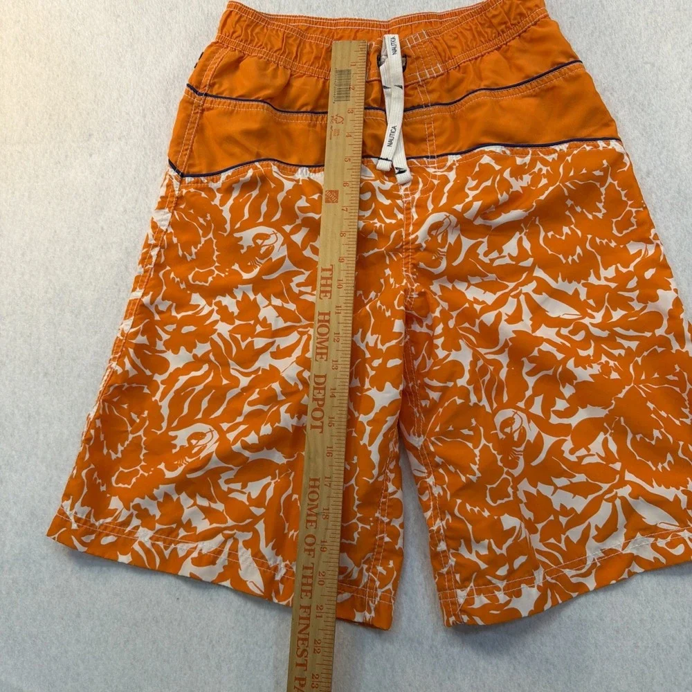 Nautica Youth Teen Boys Kids Lined Swim Trunks Shorts XL 18 20 Orange White EUC